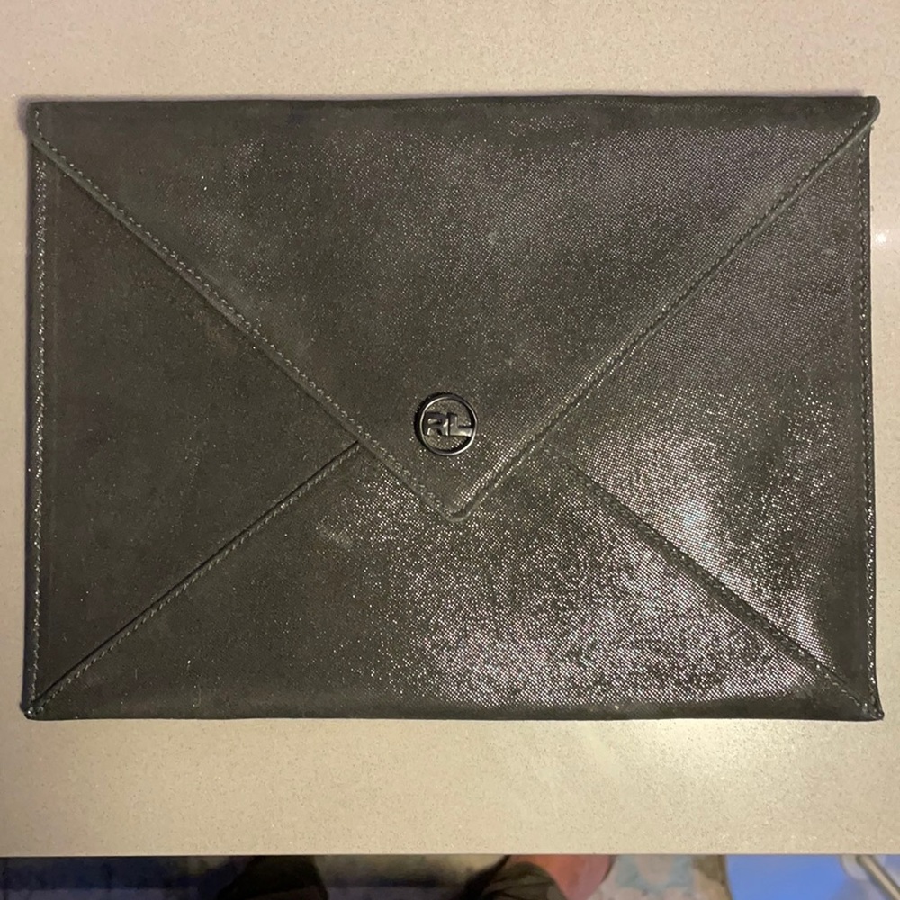 Ralph Lauren Black Suede Shimmer Envelope Clutch